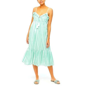 J. Crew Green and white stripe tiered Ruffle Maxi Dress